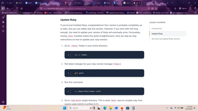 A section of course content regarding directions for updating a platform